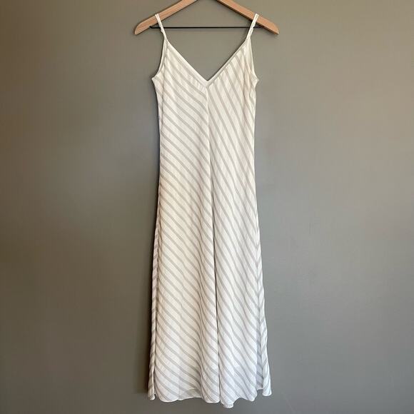 FRAME Striped Bias Slip Dress Size Small Cream Tan Maxi Midi Chic Sexy Neutrals - Picture 12 of 16